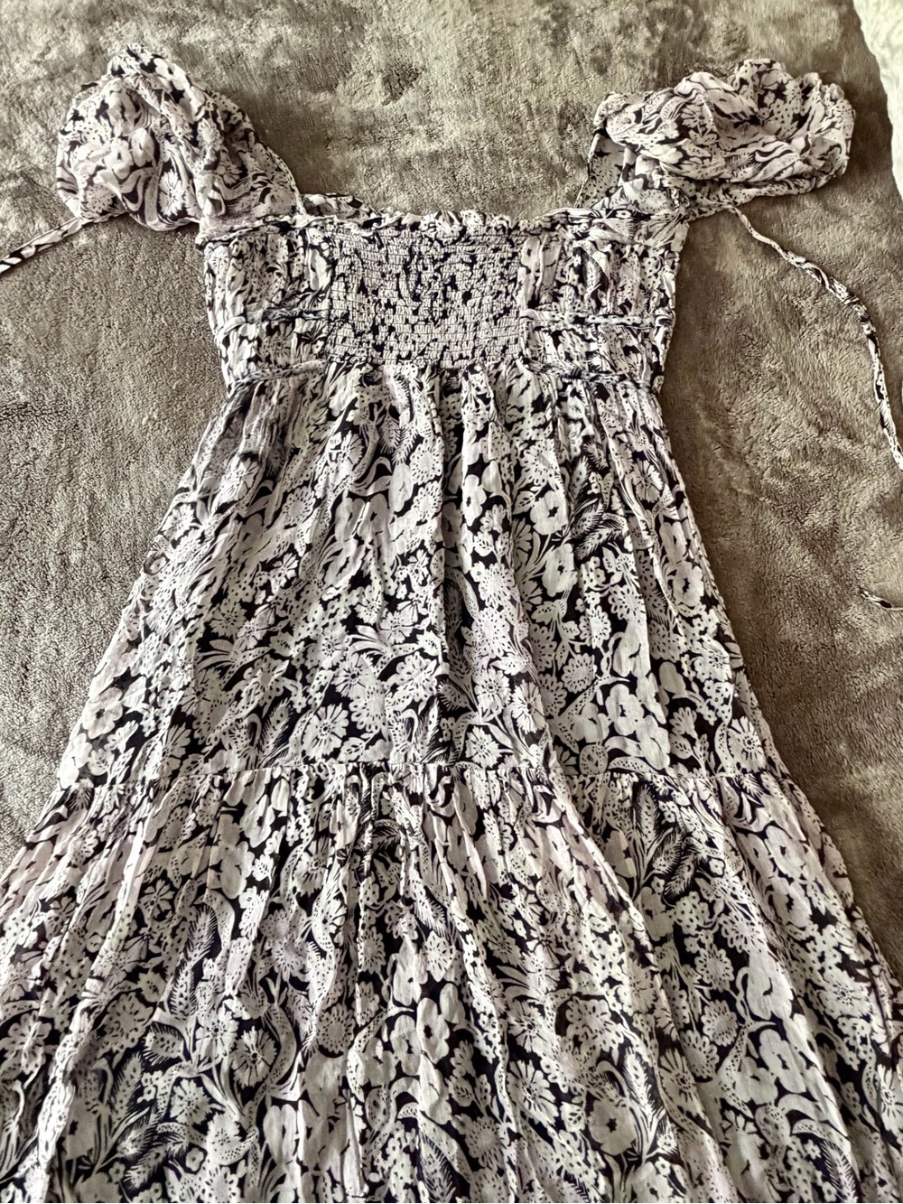 Anthropologie Black Smocked Bodice with Floral Trim